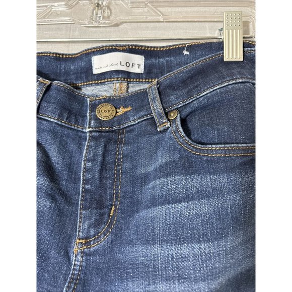 Loft Women’s Denim Jeans Pants For Modern Straight Dark Wash Fold Hemline Capri - Picture 3 of 7